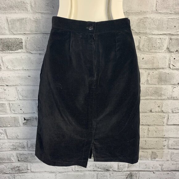 Vintage 80s 90s Black Velvet High Rise Straight Pencil Skirt - Picture 4 of 11